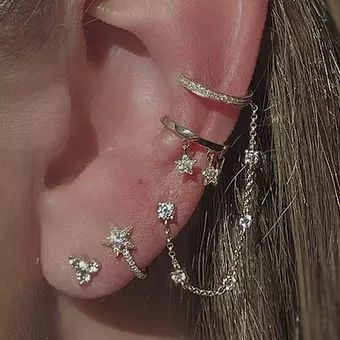 Diamond Stud with Diamond Chain & Cuff