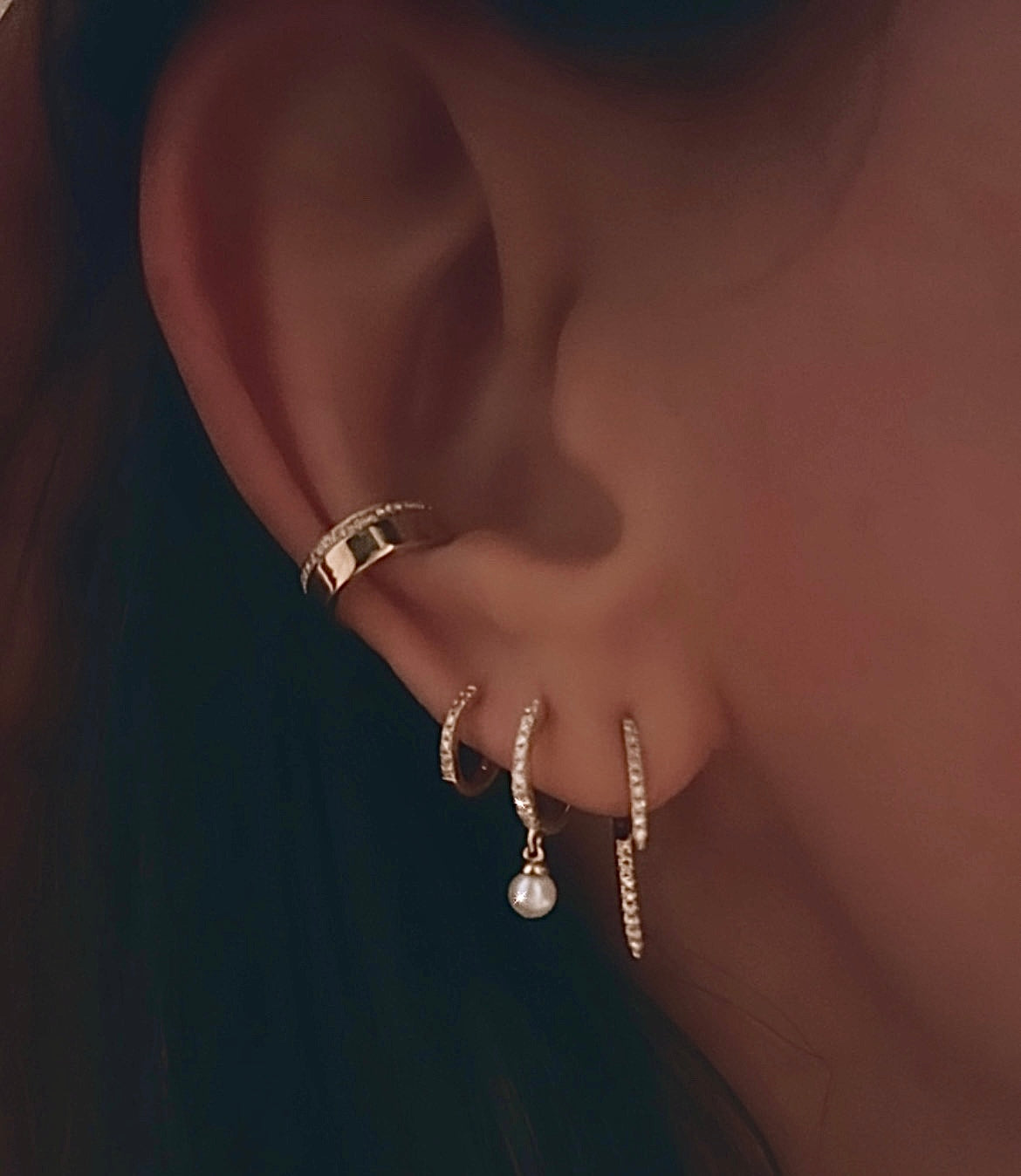 Diamond Huggie and Pearl Drop