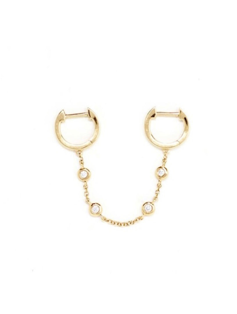 Double Huggie with Diamond Bezel