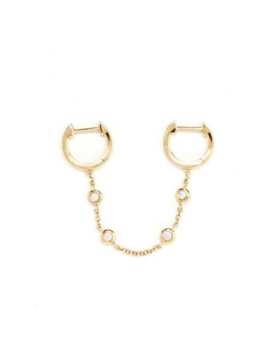 Double Huggie with Diamond Bezel