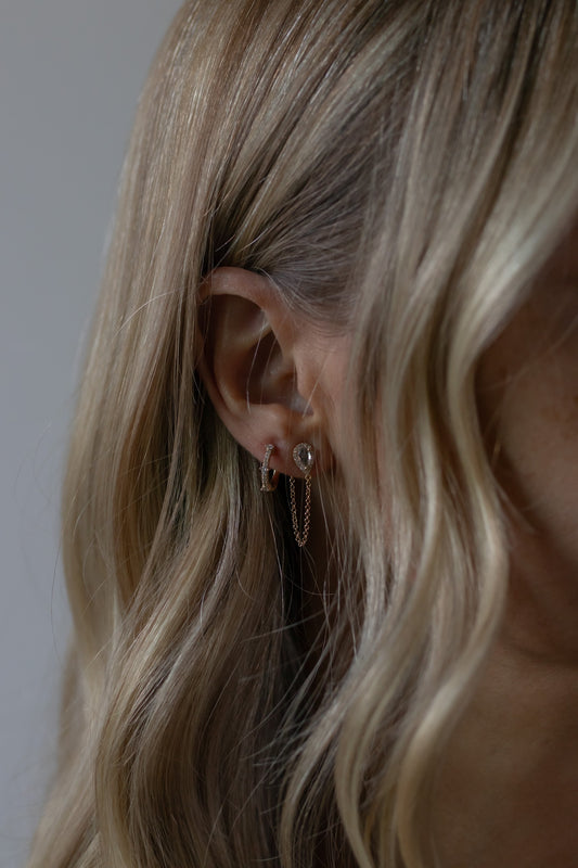 Pear Halo White Topaz Chain Earrings